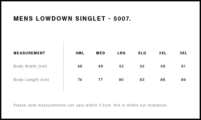 MENS LOWDOWN SINGLET - 5007